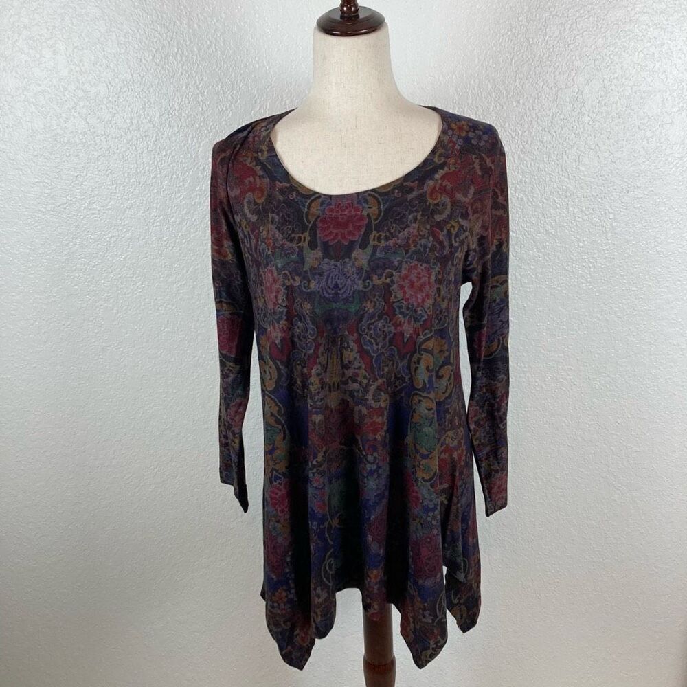 Soft Surroundings jewel tone handkerchiefā tunicāblouse womens M long sleeve ļæ¼